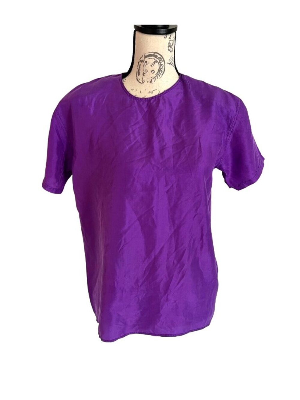 Vintage Quarters Purple Silk Blouse Pullover Shirt Shoulder Pads Keyhole Small